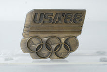 Load image into Gallery viewer, Vintage USA ’88 Olympic Team Belt Buckle – Bronze-Tone Commemorative with Olympic Rings
