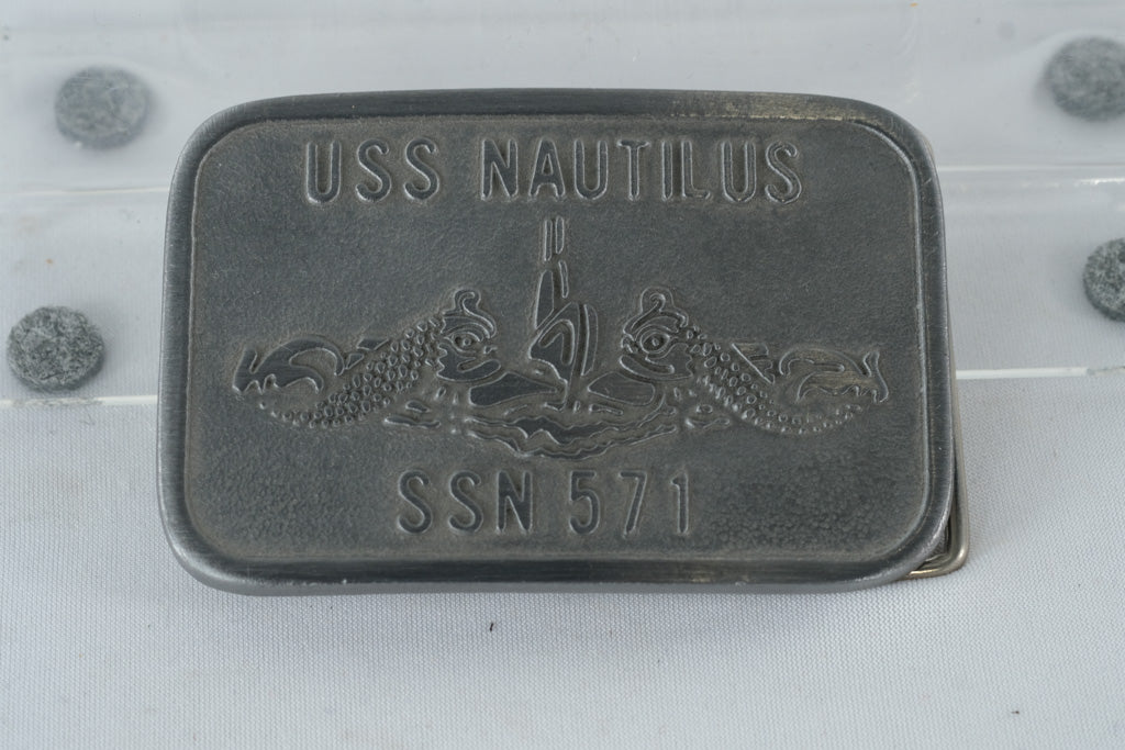USS Nautilus SSN-571 Submarine Belt Buckle – U.S. Navy Commemorative Pewter Finish, Made in USA
