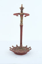 Load image into Gallery viewer, Asian Figural Cast Iron Umbrella Stand Chinese Man Red Gold Cane Holder 24 Inch
