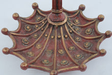Load image into Gallery viewer, Asian Figural Cast Iron Umbrella Stand Chinese Man Red Gold Cane Holder 24 Inch
