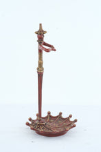 Load image into Gallery viewer, Asian Figural Cast Iron Umbrella Stand Chinese Man Red Gold Cane Holder 24 Inch
