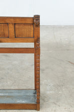 Load image into Gallery viewer, Antique Oak Umbrella Stand Carved Faces Barley Twist Zinc Drip Tray Hall Stand
