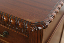 Load image into Gallery viewer, Union National Mahogany Bachelor’s Chest with Flamed Drawer Fronts and Greek Key Carved Trim

