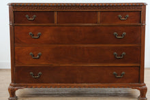 Load image into Gallery viewer, Union National Mahogany Bachelor’s Chest with Flamed Drawer Fronts and Greek Key Carved Trim

