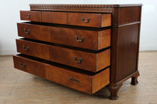 Load image into Gallery viewer, Union National Mahogany Bachelor’s Chest with Flamed Drawer Fronts and Greek Key Carved Trim
