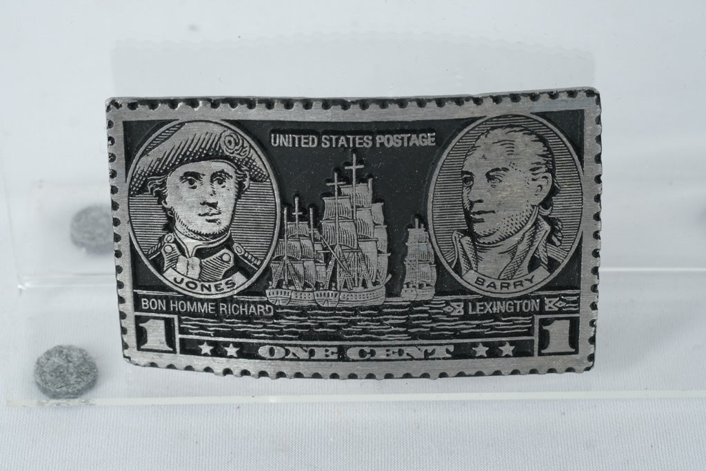 U.S. Postage Stamp Belt Buckle – “Bon Homme Richard & Lexington” Naval Design, One Cent Reproduction