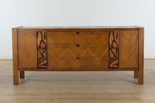 Load image into Gallery viewer, Mid-Century “Tiki Brutalist” Walnut Lowboy Dresser by United Furniture – 75&quot; Long
