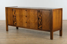 Load image into Gallery viewer, Mid-Century “Tiki Brutalist” Walnut Lowboy Dresser by United Furniture – 75&quot; Long
