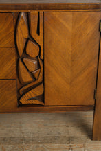 Load image into Gallery viewer, Mid-Century “Tiki Brutalist” Walnut Lowboy Dresser by United Furniture – 75&quot; Long

