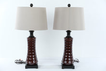 Load image into Gallery viewer, Uttermost Pair Ceramic Table Lamps Brown Textured Glaze 22 Inch
