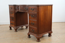 Load image into Gallery viewer, Vintage Union National Mahogany Vanity Desk with Greek Key Carving and Flame Grain Drawers
