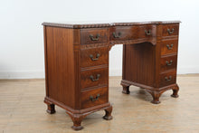 Load image into Gallery viewer, Vintage Union National Mahogany Vanity Desk with Greek Key Carving and Flame Grain Drawers
