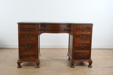 Load image into Gallery viewer, Vintage Union National Mahogany Vanity Desk with Greek Key Carving and Flame Grain Drawers

