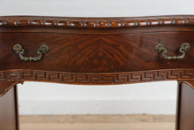 Load image into Gallery viewer, Vintage Union National Mahogany Vanity Desk with Greek Key Carving and Flame Grain Drawers
