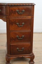 Load image into Gallery viewer, Vintage Union National Mahogany Vanity Desk with Greek Key Carving and Flame Grain Drawers

