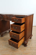 Load image into Gallery viewer, Vintage Union National Mahogany Vanity Desk with Greek Key Carving and Flame Grain Drawers
