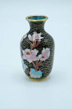 Load image into Gallery viewer, Vintage Chinese Cloisonné-Style Miniature Vase – Floral Design on Black Enamel
