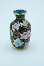 Load image into Gallery viewer, Vintage Chinese Cloisonné-Style Miniature Vase – Floral Design on Black Enamel
