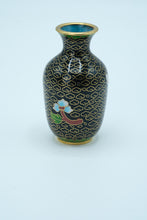 Load image into Gallery viewer, Vintage Chinese Cloisonné-Style Miniature Vase – Floral Design on Black Enamel
