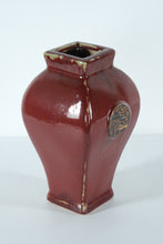 Load image into Gallery viewer, Oxblood-Glazed Stoneware Vase w/ Medallion Motif – 11.5" Tall
