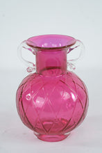 Load image into Gallery viewer, Fenton Cranberry Diamond Optic Double Handled Vase 7 Inch Art Glass
