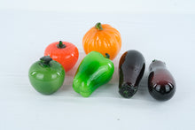 Load image into Gallery viewer, Hand Blown Art Glass Decorative Vegetable Collection Apple Pumpkin Tomato Pepper Eggplants Set of 6
