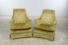 Load image into Gallery viewer, Pair of Vintage Green Velvet Tufted High Back Lounge Chairs
