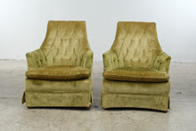 Load image into Gallery viewer, Pair of Vintage Green Velvet Tufted High Back Lounge Chairs
