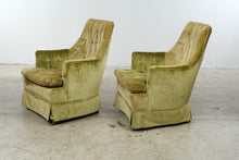 Load image into Gallery viewer, Pair of Vintage Green Velvet Tufted High Back Lounge Chairs

