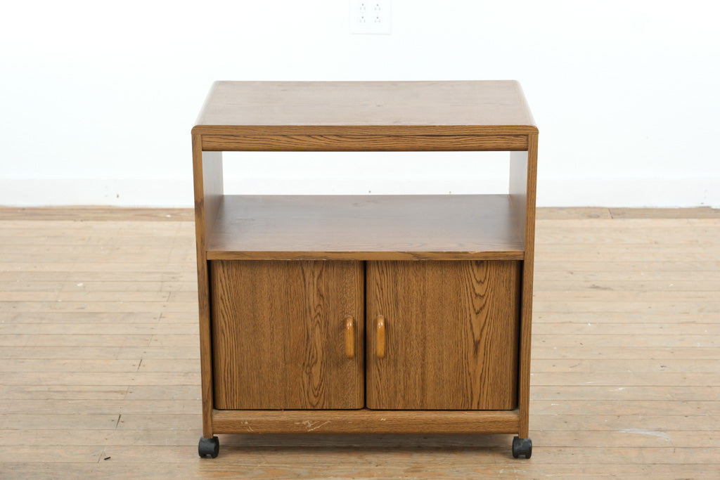 Mid-Century Style Oak-Look Rolling Cabinet with Storage