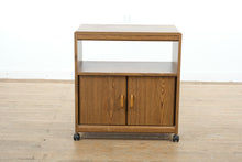 Load image into Gallery viewer, Mid-Century Style Oak-Look Rolling Cabinet with Storage
