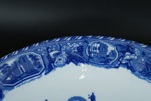 Load image into Gallery viewer, Large 18" Victoria Ware Ironstone Bowl – Blue &amp; White Scenic Transferware with Village Landscape – Antique English Charger
