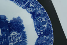 Load image into Gallery viewer, Large 18" Victoria Ware Ironstone Bowl – Blue &amp; White Scenic Transferware with Village Landscape – Antique English Charger
