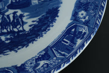Load image into Gallery viewer, Large 18" Victoria Ware Ironstone Bowl – Blue &amp; White Scenic Transferware with Village Landscape – Antique English Charger
