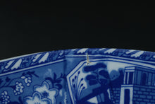 Load image into Gallery viewer, Large 18" Victoria Ware Ironstone Bowl – Blue &amp; White Scenic Transferware with Village Landscape – Antique English Charger
