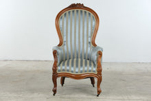 Load image into Gallery viewer, Victorian Style Carved Wood Balloon Back Armchair with Casters
