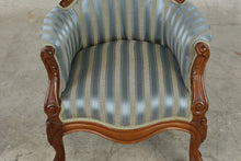 Load image into Gallery viewer, Victorian Style Carved Wood Balloon Back Armchair with Casters
