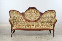 Load image into Gallery viewer, Capitol Victorian Furniture Co. Floral Upholstered Carved Wood Settee
