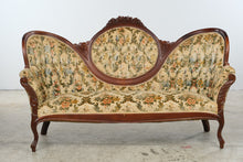 Load image into Gallery viewer, Capitol Victorian Furniture Co. Floral Upholstered Carved Wood Settee
