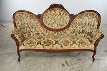 Load image into Gallery viewer, Capitol Victorian Furniture Co. Floral Upholstered Carved Wood Settee
