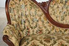 Load image into Gallery viewer, Capitol Victorian Furniture Co. Floral Upholstered Carved Wood Settee
