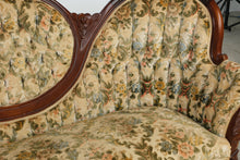 Load image into Gallery viewer, Capitol Victorian Furniture Co. Floral Upholstered Carved Wood Settee
