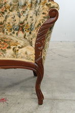 Load image into Gallery viewer, Capitol Victorian Furniture Co. Floral Upholstered Carved Wood Settee
