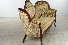Load image into Gallery viewer, Capitol Victorian Furniture Co. Floral Upholstered Carved Wood Settee
