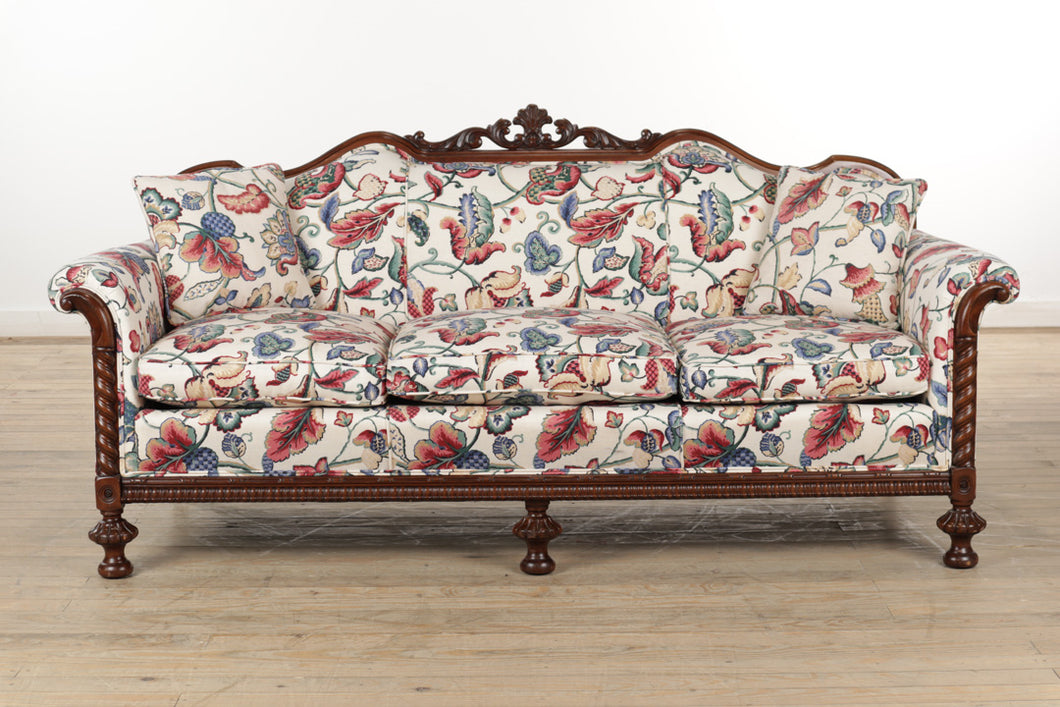 Gorgeous Victorian Couch / Sofa with Bright Floral Upholstery