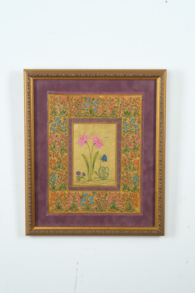 Framed Floral Artwork in Indian Miniature Style – Signed “Viniti”