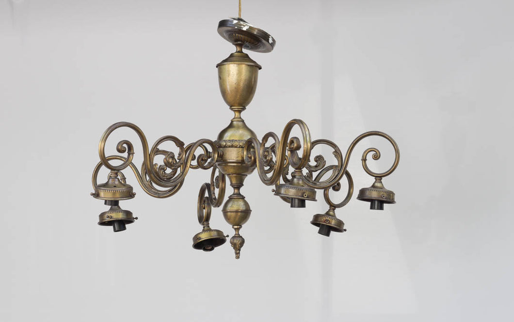 Vintage Brass 6 Light Chandelier - Down Lights