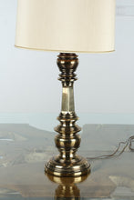 Load image into Gallery viewer, Vintage Brass Table Lamp with Shade – Elegant Turned Design, Cleaned Finish
