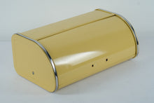 Load image into Gallery viewer, Vintage Mid-Century Metal Bread Box – Retro Yellow with Chrome Trim
