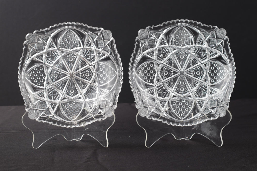 Pair of Vintage EAPG squared Cut Glass Plates